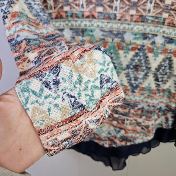 🦃 Absolutely Famous Top Blouse Sheer Blue Chiffon Handkerchief Hem Size Large - Picture 5 of 10